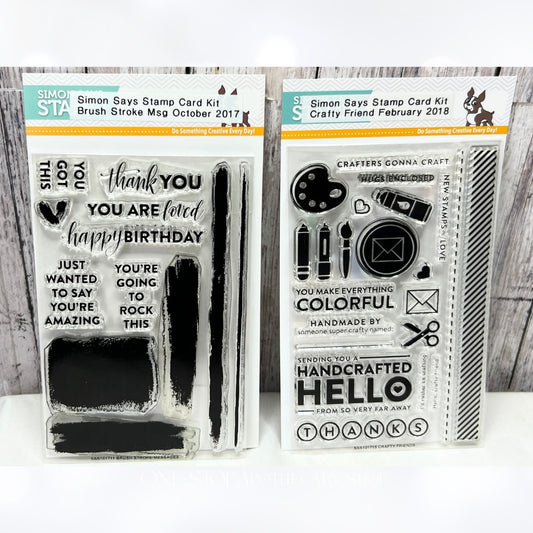 Simon Says Stamp CRAFTY FRIENDS Brushstroke Messages Art Rubber Stamps Lot of 2