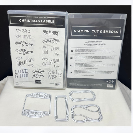 Stampin Up CHRISTMAS LABELS Greetings Sentiments Holiday Rubber Stamps Dies