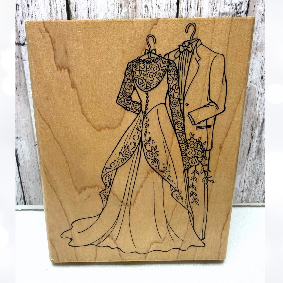 Stampendous AT THE ALTAR Vintage Wedding Bride Groom Dress Rubber Stamp