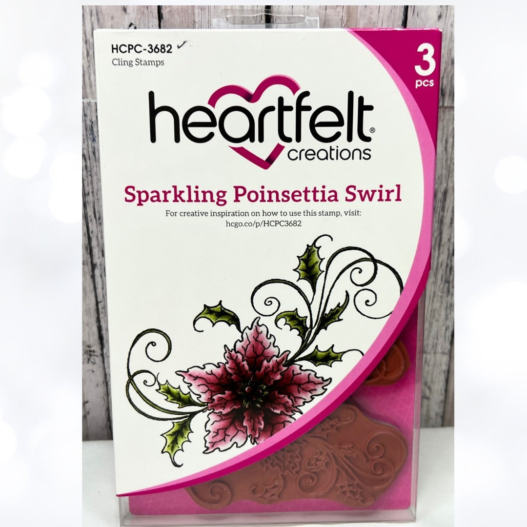 Heartfelt Creations SPARKLING POINSETTIA SWIRL Christmas Rubber Stamps 