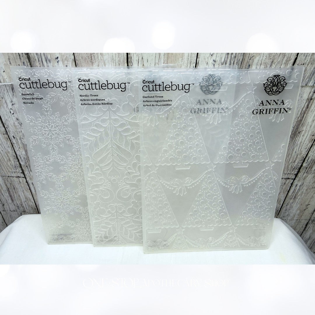 Anna Griffin GARLAND TREES Nordic Christmas Snowfall 5x7 Embossing Folders Lot