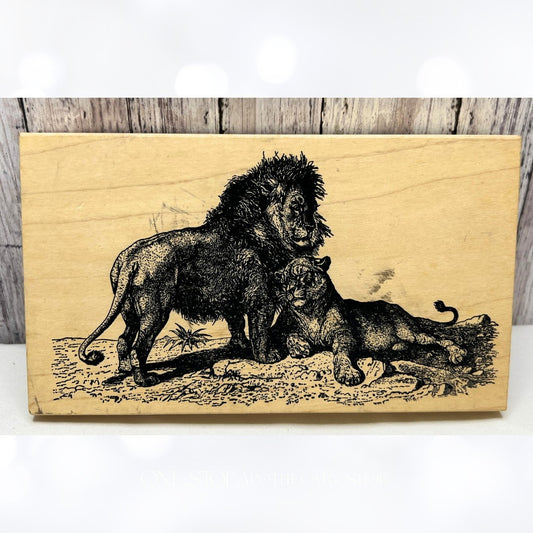 Beeswax Stamps LION & LIONESS Animals Wildlife Safari Love Rubber Stamp