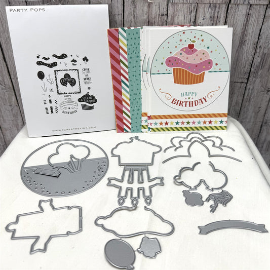 Papertrey Ink PARTY POPS Make It Market Birthday Rubber Stamps Dies Kit Rare