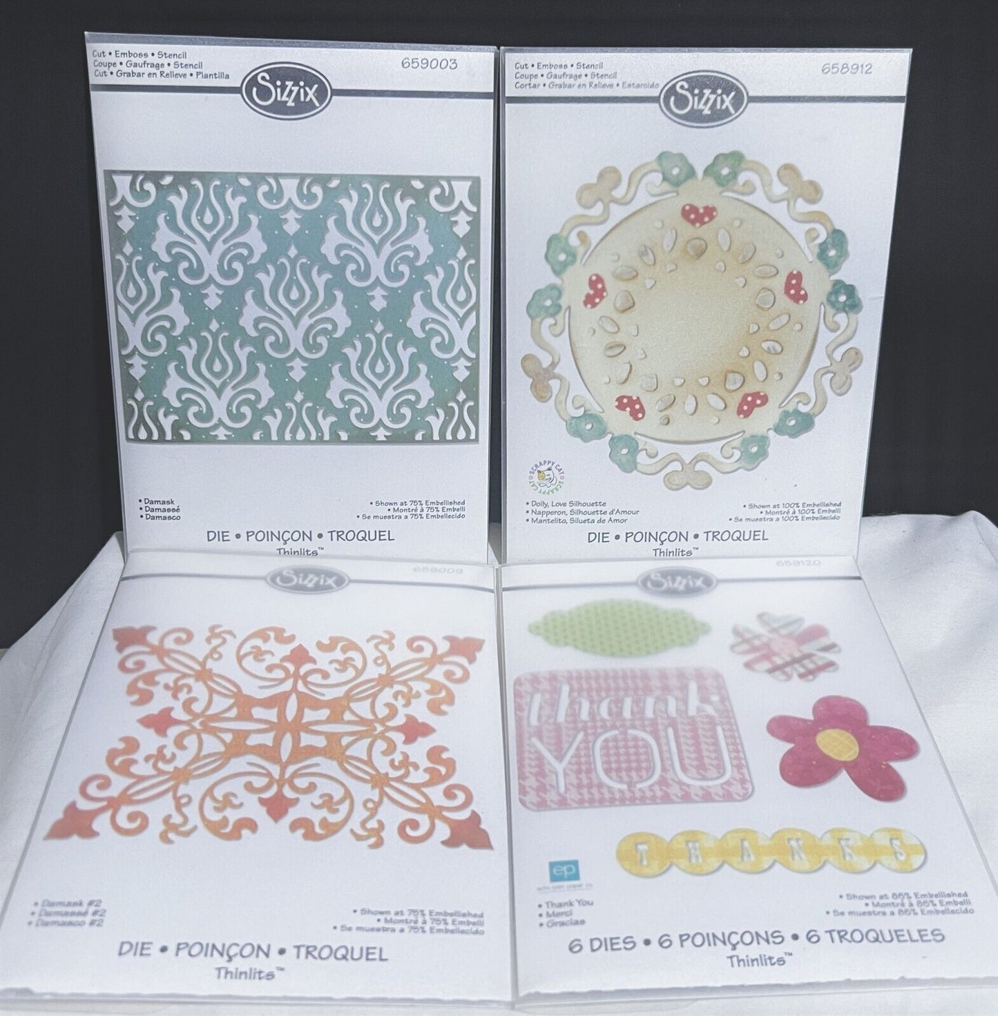 Sizzix DAMASK Thank You Doily Background Dies Lot of 4