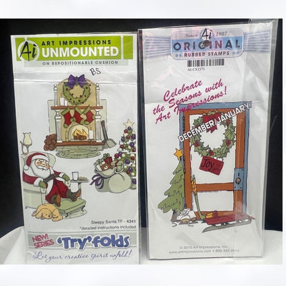 Art Impressions DOORWAYS Christmas Sleepy Santa Try Fold Rubber Stamps Lot