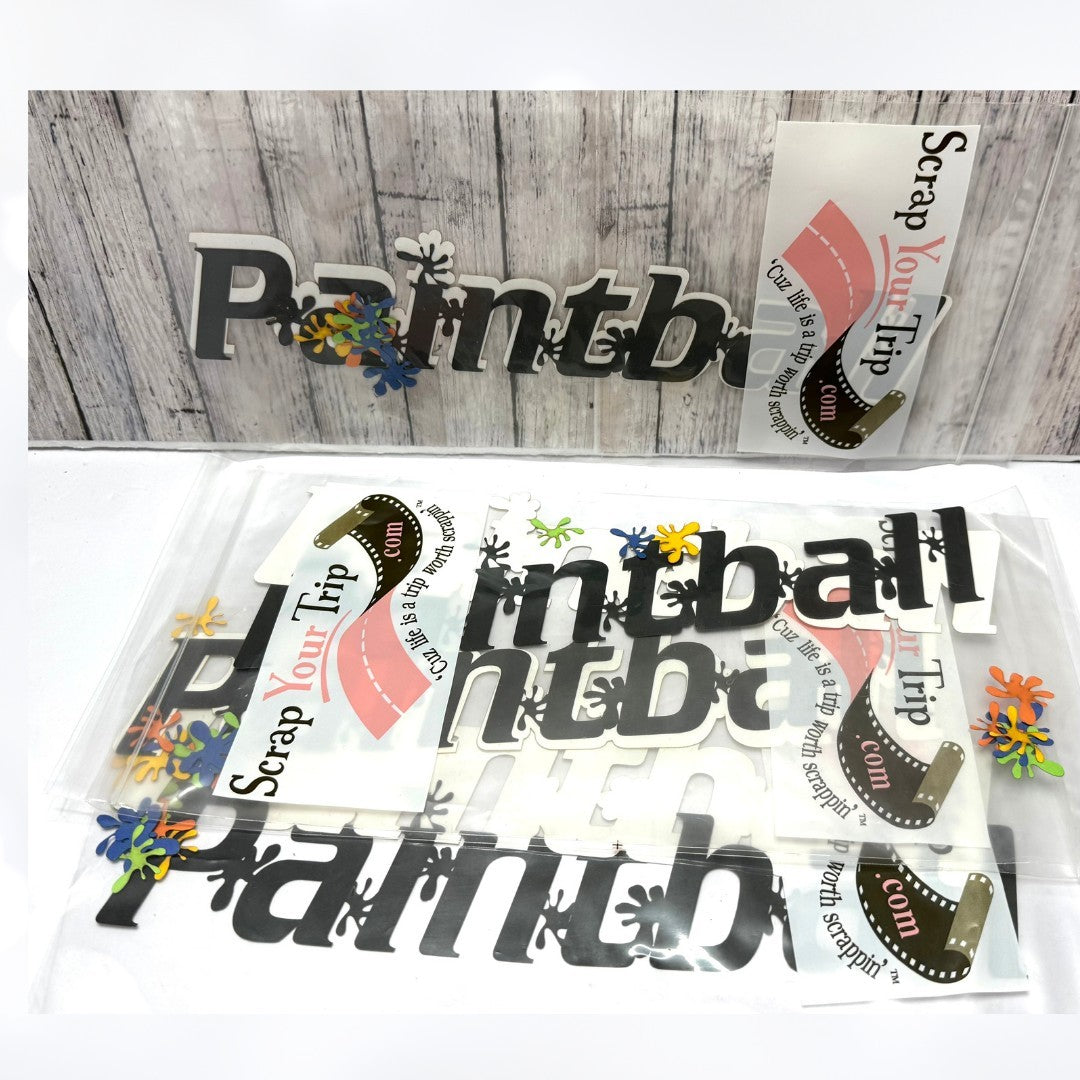 Scrap Your Trip PAINTBALL Scrapbook Titles Laser Cut Lot of 4