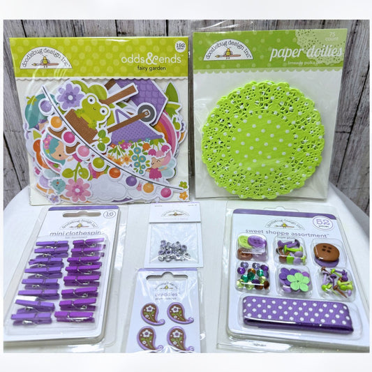 Doodlebug Designs FAIRY GARDEN Doily Clothespines Die Cuts Embellishments Lot