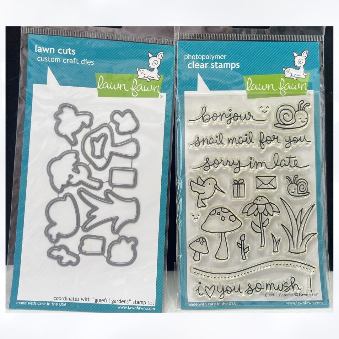 Lawn Fawn GLEEFUL GARDENS Snails Rubber Stamps Dies