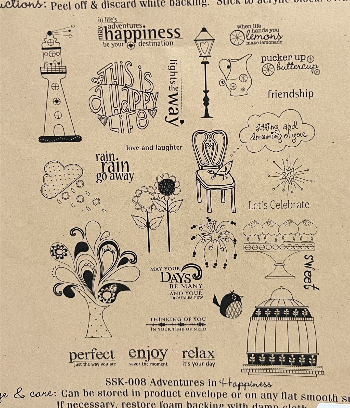 Unity Stamps ADVENTURES IN HAPPINESS Lighthouse Birdcage Rubber Stamps Large