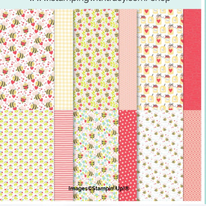 Stampin Up BEE MINE Valentines Day 12x12 DSP Cardstock Paper 12 Sheets