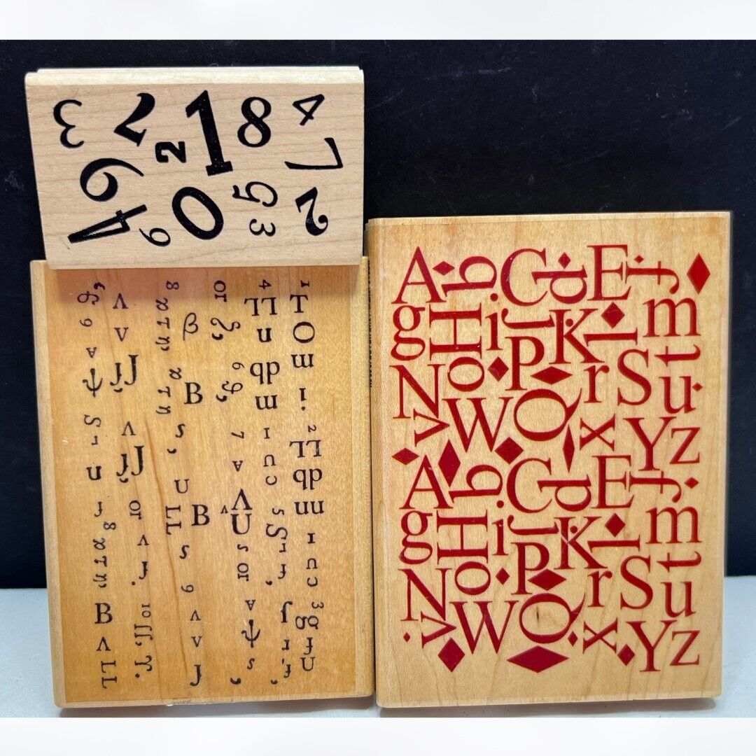 Alphabet MIXED MEDIA Letters Numbers Wood Rubber Stamps Lot of 3