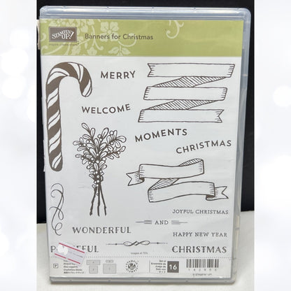 Stampin Up BANNERS FOR CHRISTMAS Candy Cane Greetings Rubber Stamps