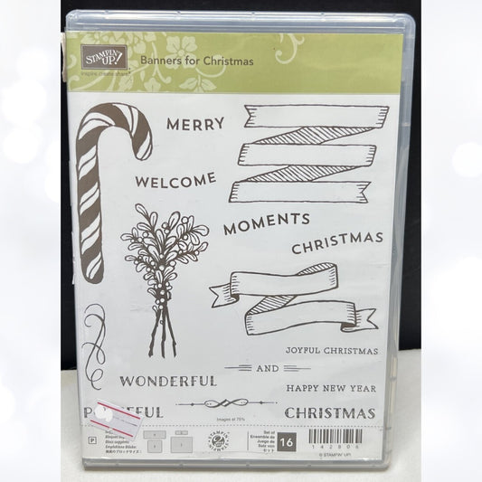 Stampin Up BANNERS FOR CHRISTMAS Candy Cane Greetings Rubber Stamps