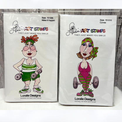 Loralie Art Stamps CURVES Workout Lady Cartoon Exercise Rubber Stamps