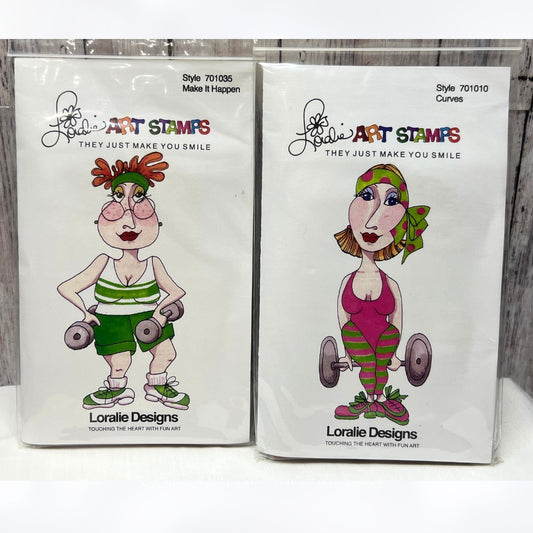 Loralie Art Stamps CURVES Workout Lady Cartoon Exercise Rubber Stamps