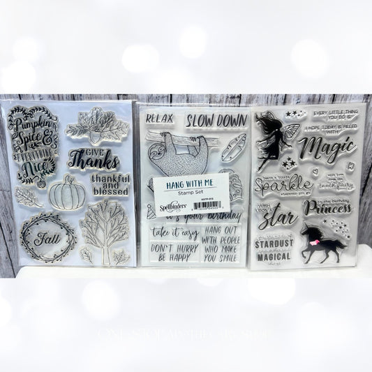 Spellbinders FAIRIES & UNICORNS Sloth Fall Autumn Rubber Stamps Lot