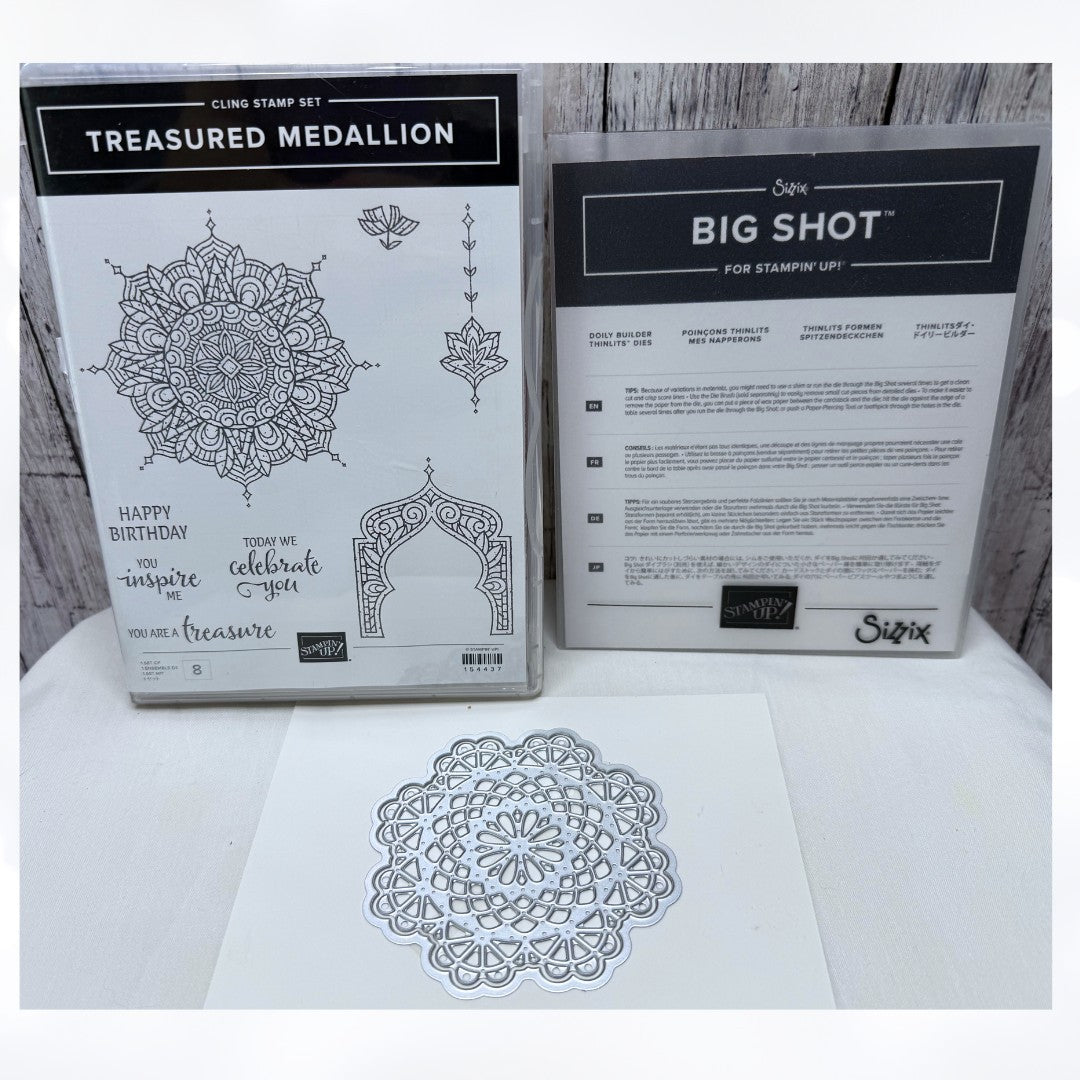 Stampin Up TREASURED MEDALLION Doily Builder Thinlits Rubber Stamps Dies