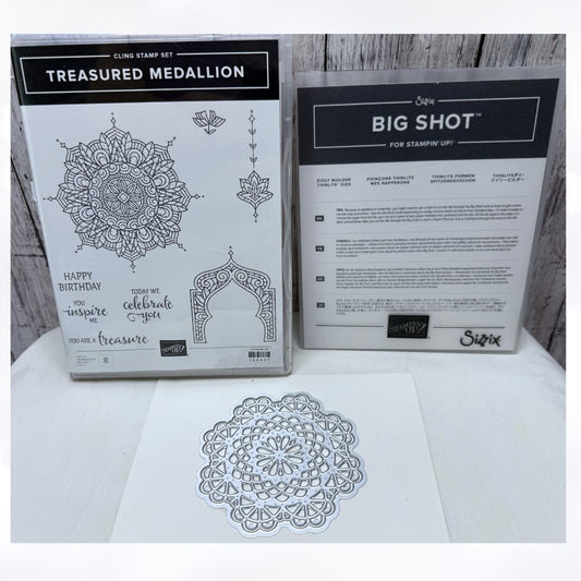 Stampin Up TREASURED MEDALLION Doily Builder Thinlits Rubber Stamps Dies