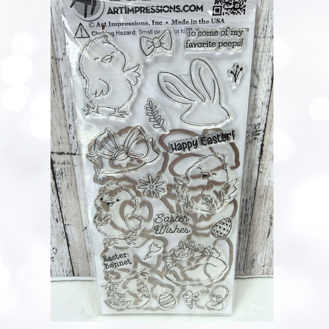 Art Impressions EASTER CHICKS Chickens Bunny Rubber Stamps Dies