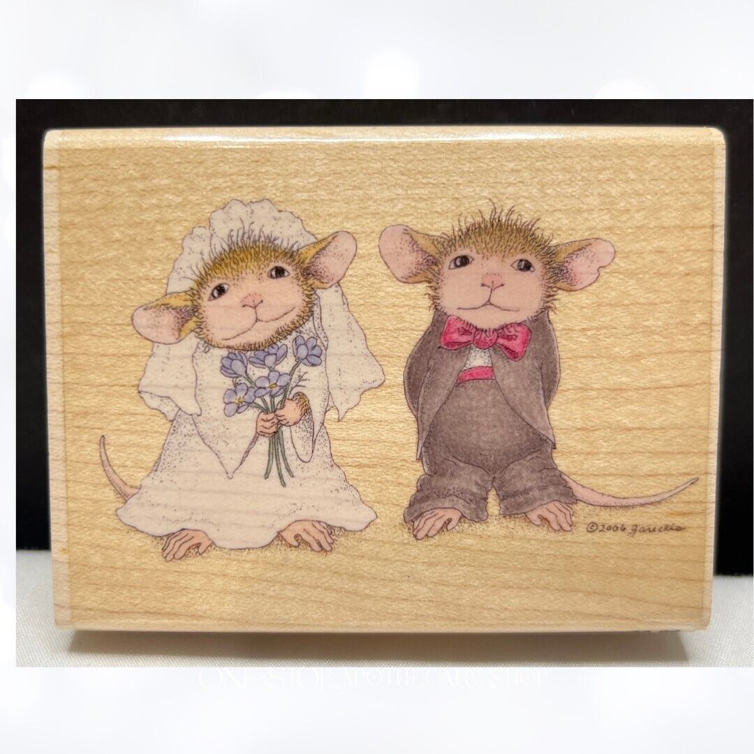 House Mouse PLAYING DRESS UP Bride Groom Wedding Rubber Stamp