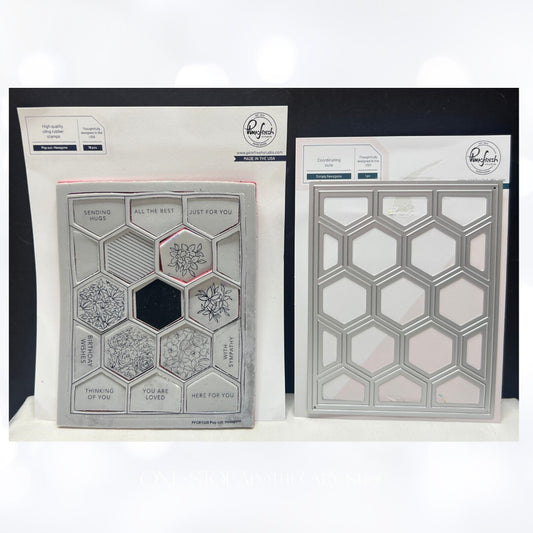 Pinkfresh Studio POP OUT HEXAGONS Floral Rubber Stamps Background Die