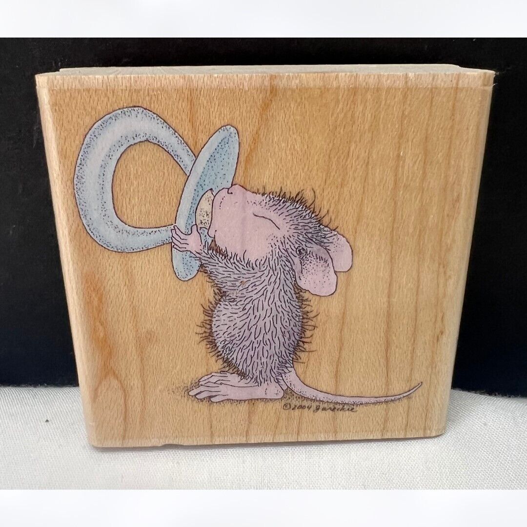 House Mouse MONICA With PACIFIER Baby Shower Mice Rubber Stamp