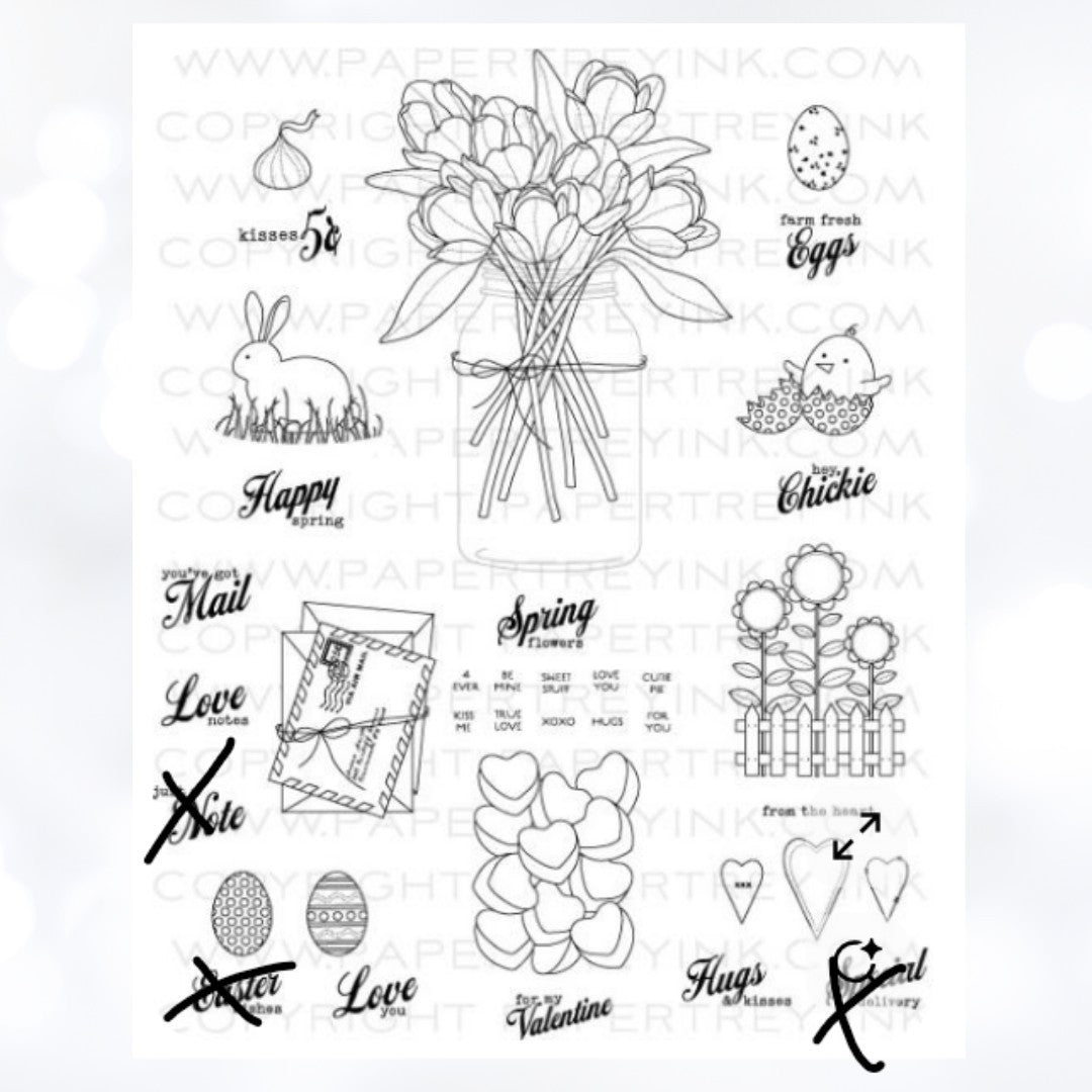 Papertrey Ink FRIENDSHIP JAR Spring Fillers Easter Valentine Rubber Stamps AS IS