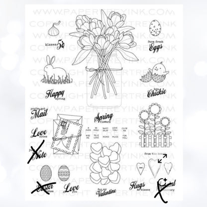 Papertrey Ink FRIENDSHIP JAR Spring Fillers Easter Valentine Rubber Stamps AS IS