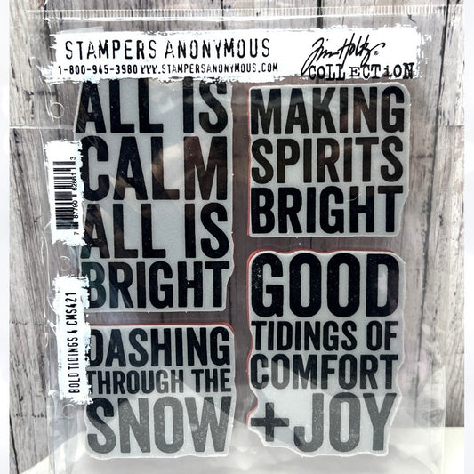 Tim Holtz BOLD TIDINGS 4 Christmas CMS421 Greetings Rubber Stamps