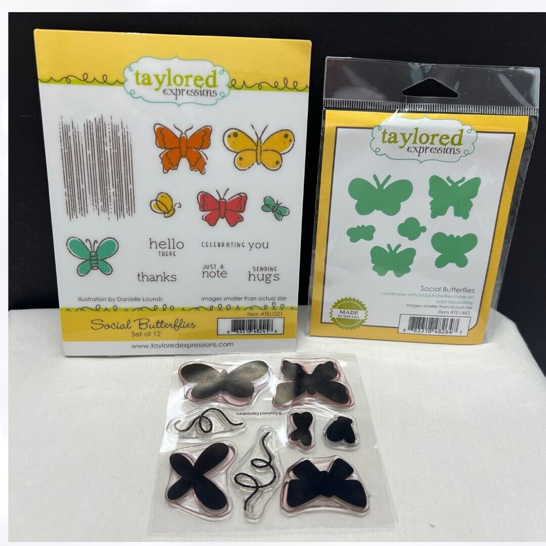 Taylored Expressions SOCIAL BUTTERFLIES Butterfly Rubber Stamps Dies