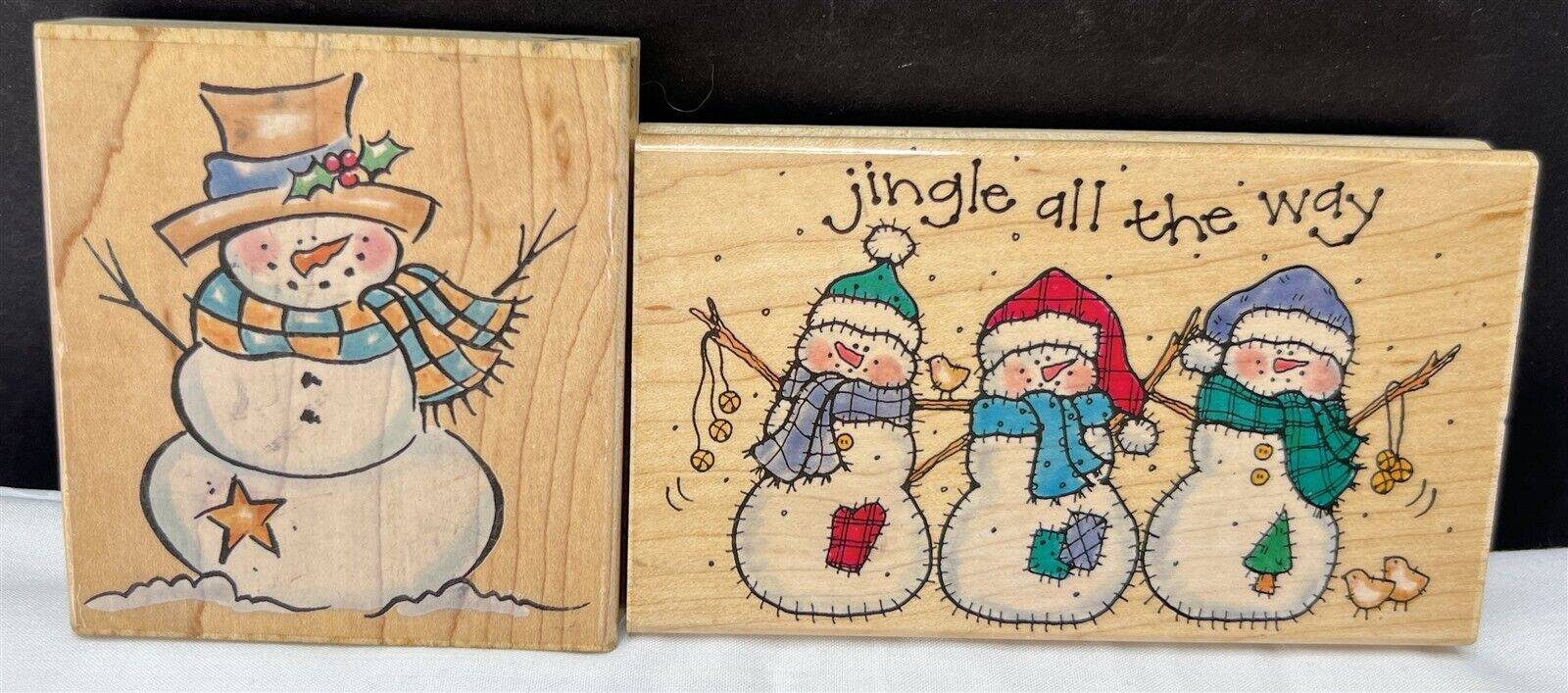 Penny Black SNOWMAN JINGLE Brush Snowman Christmas Holiday Rubber Stamps Lot