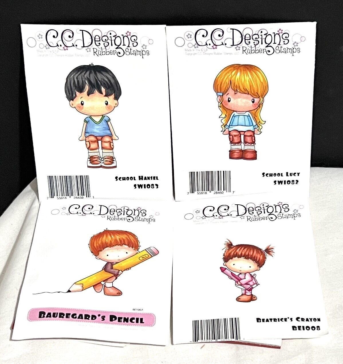 CC Designs SCHOOL KIDS Children Crayon Little Boy Girl Rubber Stamps Lot