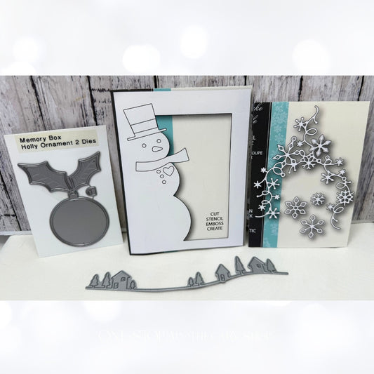 Memory Box SNOWMAN COLLAGE Christmas Snowflakes Ornament Dies Lot