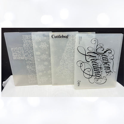 Cuttlebug Sizzix CHRISTMAS Religious Tree Cross Embossing Folders Lot of 4