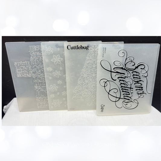 Cuttlebug Sizzix CHRISTMAS Religious Tree Cross Embossing Folders Lot of 4