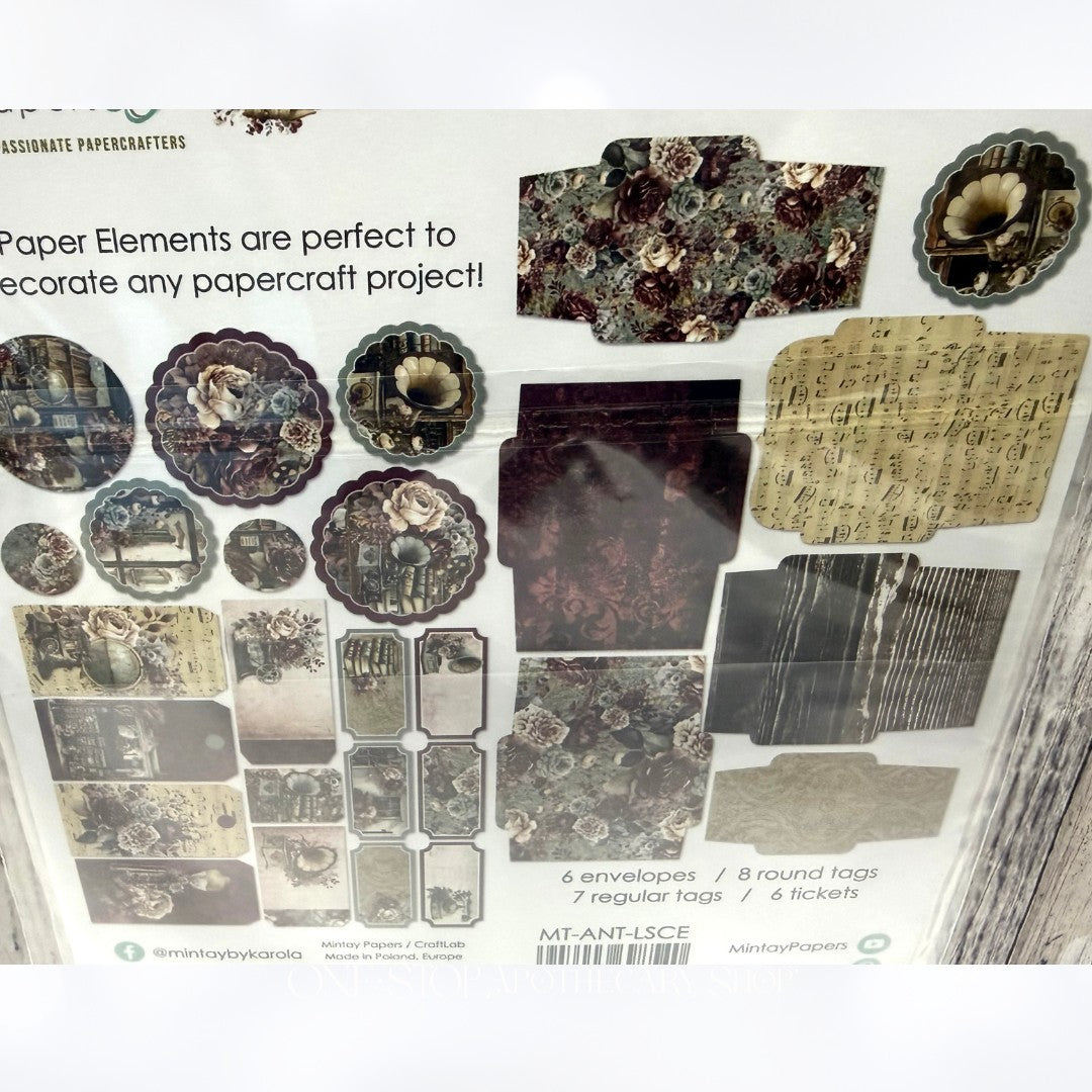 Mintay ANTIQUE SHOP 12x12 Paper Cardstock 6x6 Die Cuts Kit