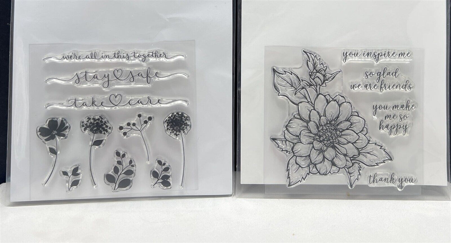 Gina K Designs FRIENDSHIP FLOWER Take Care Floral Flowers 4x4 Rubber Stamps Lot