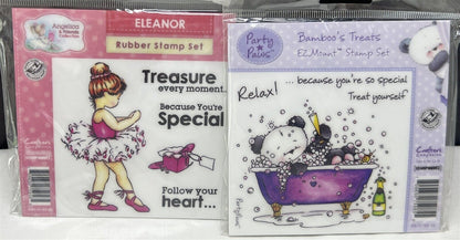 Crafters Companion BALLERINA Panda Dancer Bear Rubber Stamps Lot of 2