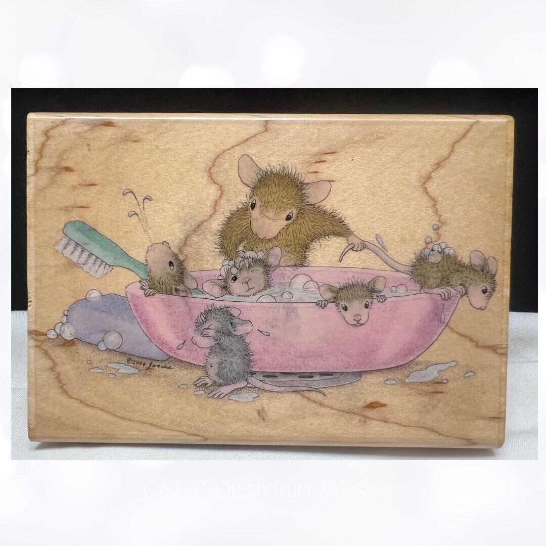 House Mouse BATHING BABIES Baby Mice Bathtime Rubber Stamp