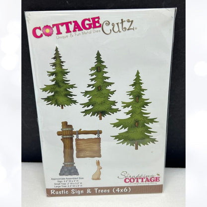 Cottage Cutz RUSTIC SIGN & TREES Nature Pine Camping Dies