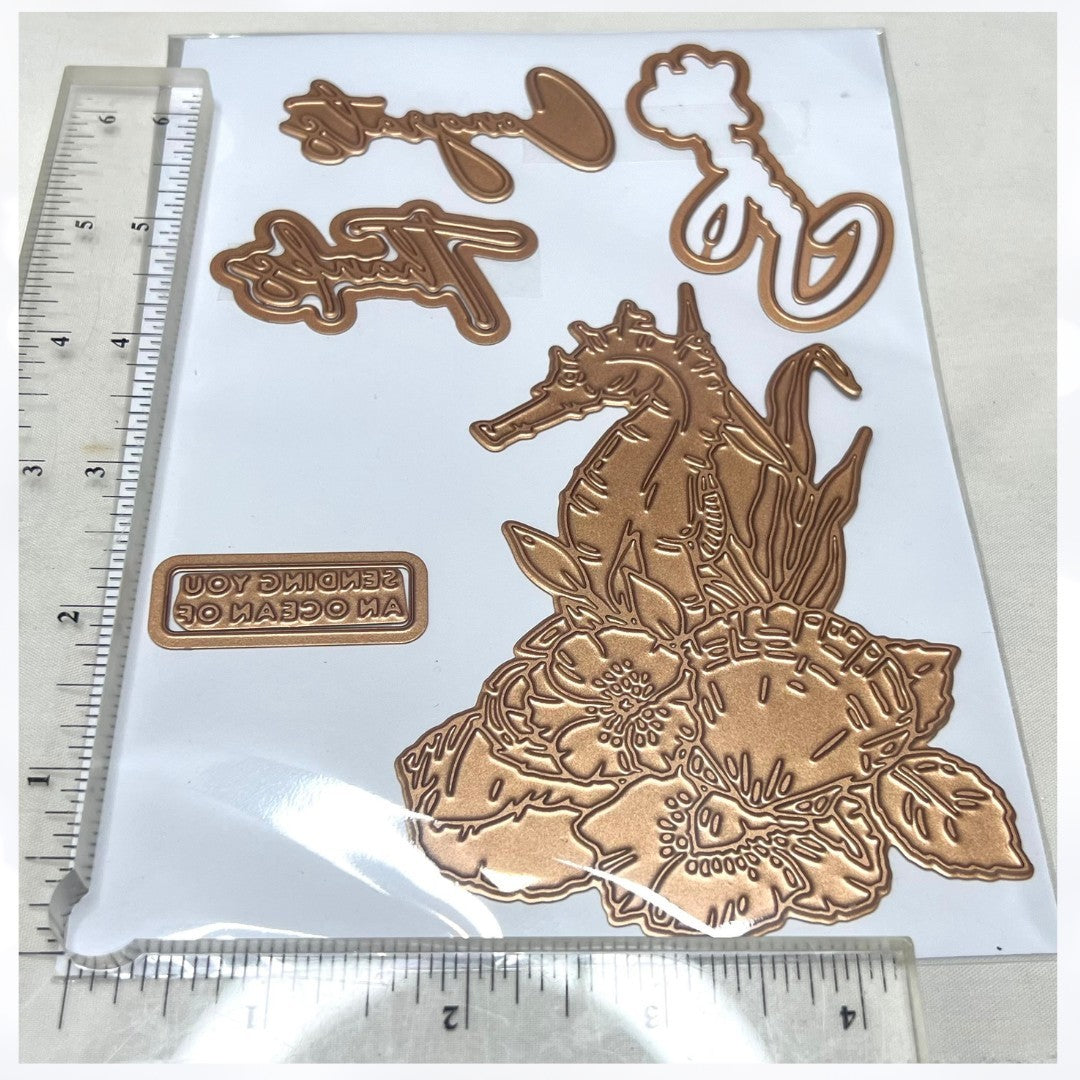 Spellbinders SEAHORSE FLORAL Ocean Sea Dies Hot Foil Plates Glimmer