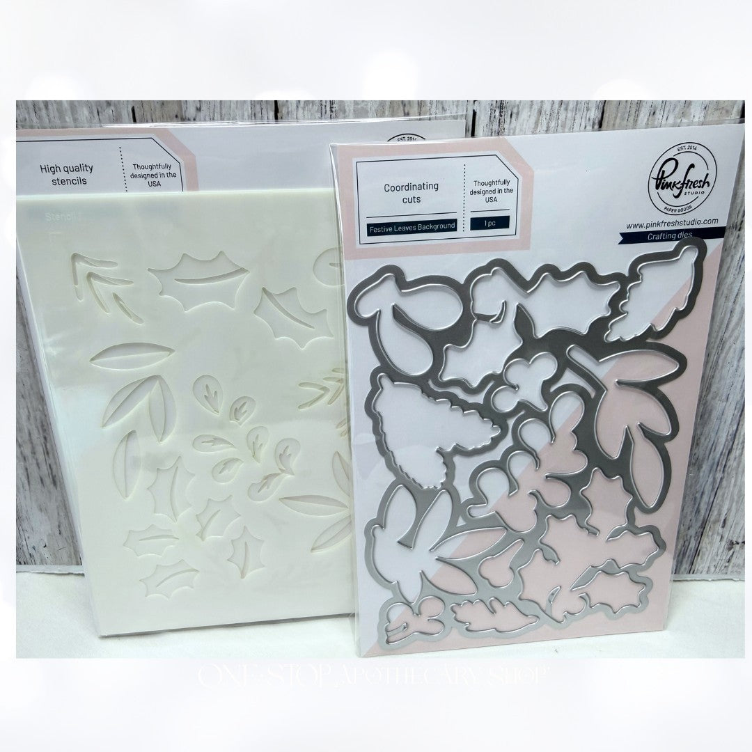 Pinkfresh Studio FRESH FESTIVE LEAVES Background Christmas Stencils Dies