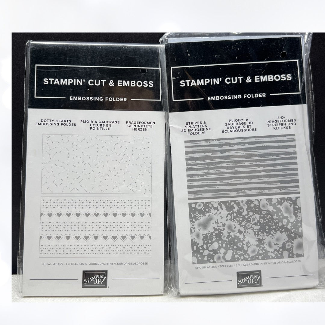 Stampin Up STRIPES & SPLATTERS Dotty Hearts Embossing Folders Lot