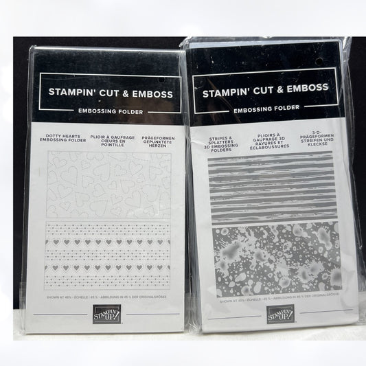 Stampin Up STRIPES & SPLATTERS Dotty Hearts Embossing Folders Lot