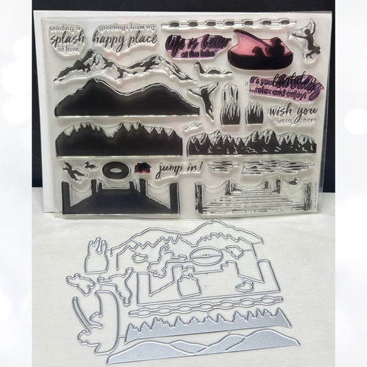 My Hero Arts Monthly Kit GREAT OUTDOORS Lake Rubber Stamps Dies July 2019