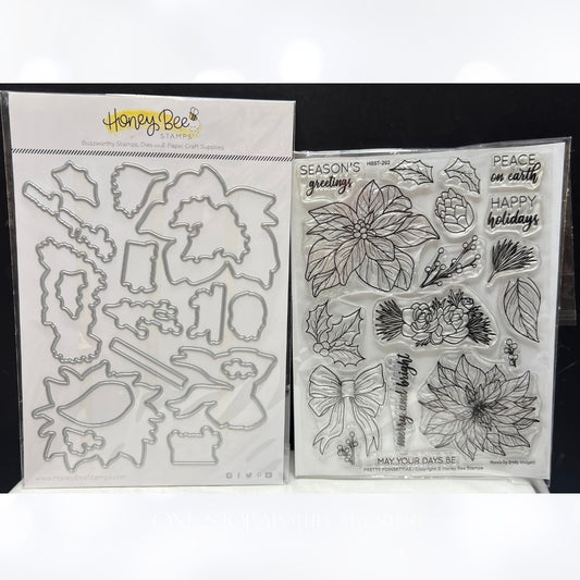 Honey Bee Stamps PRETTY POINSETTIA Christmas 6x8 Rubber Stamps Dies