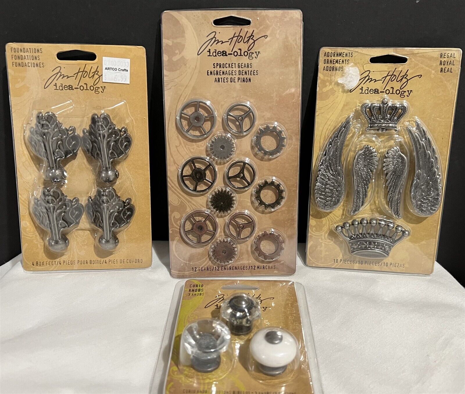 Tim Holtz IDEA-OLOGY Embellishments Adornments Gears Knobs Foundations Lot of 4