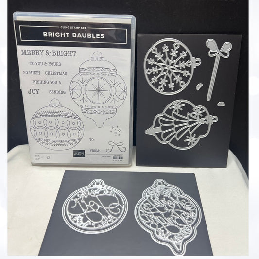 Stampin Up BRIGHT BAUBLES Christmas Ornaments Rubber Stamps Dies