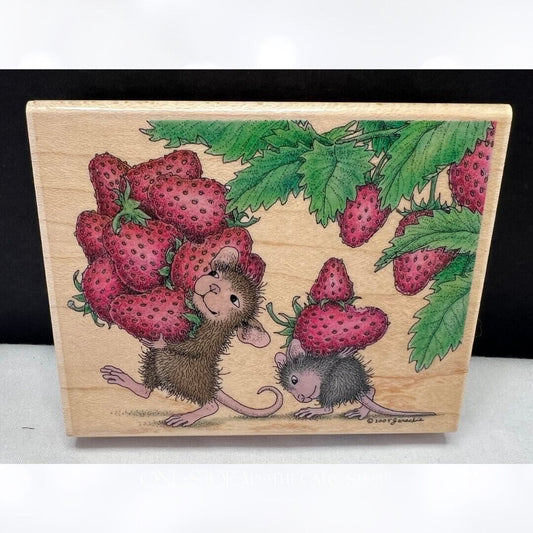 House Mouse BERRIED Strawberry Fruit Mice Rubber Stamp