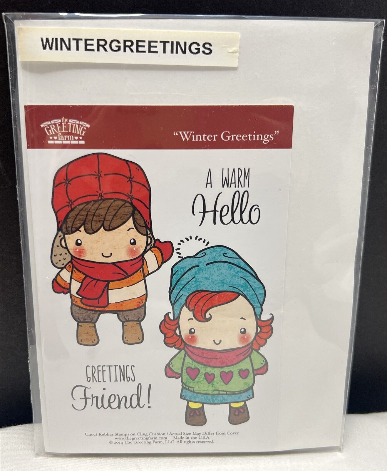 The Greeting Farm WINTER GREETINGS Little Boy Girl Christmas Rubber Stamps Rare